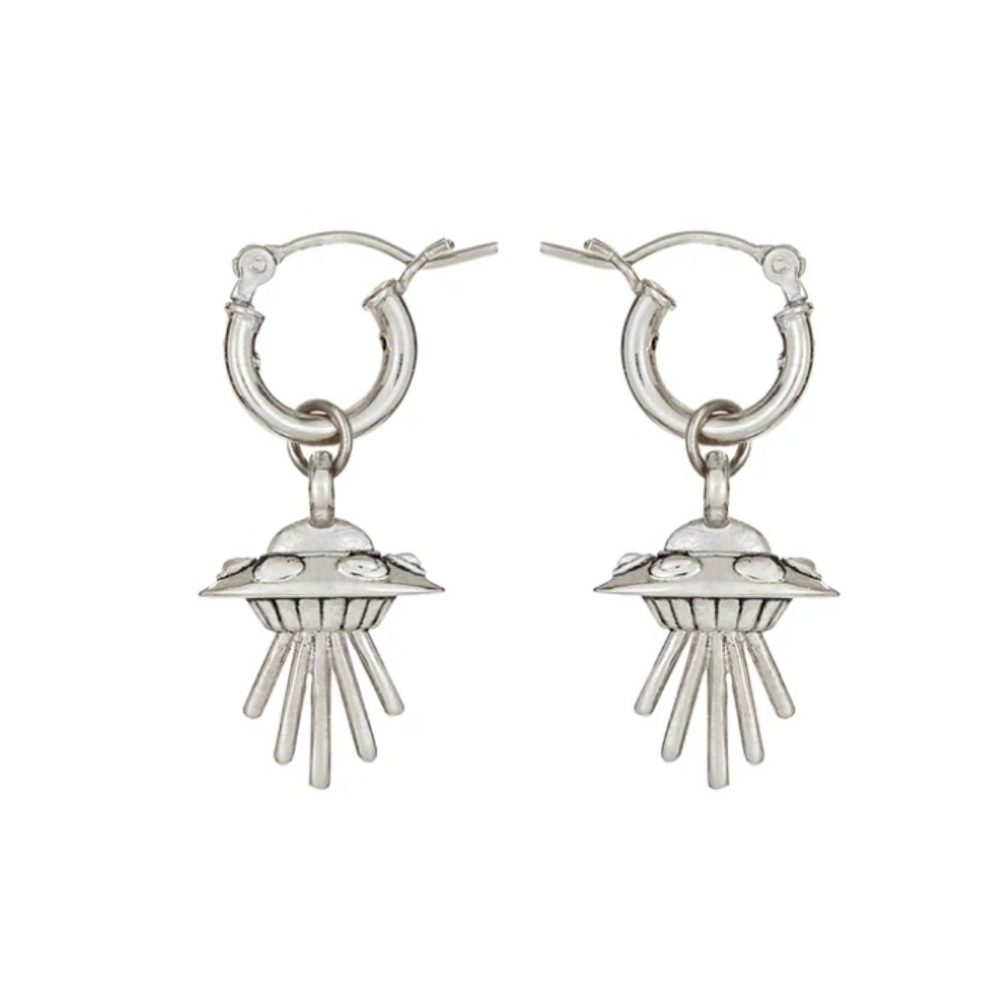 Little Rooms Flying Saucer UFO Silver Earrings